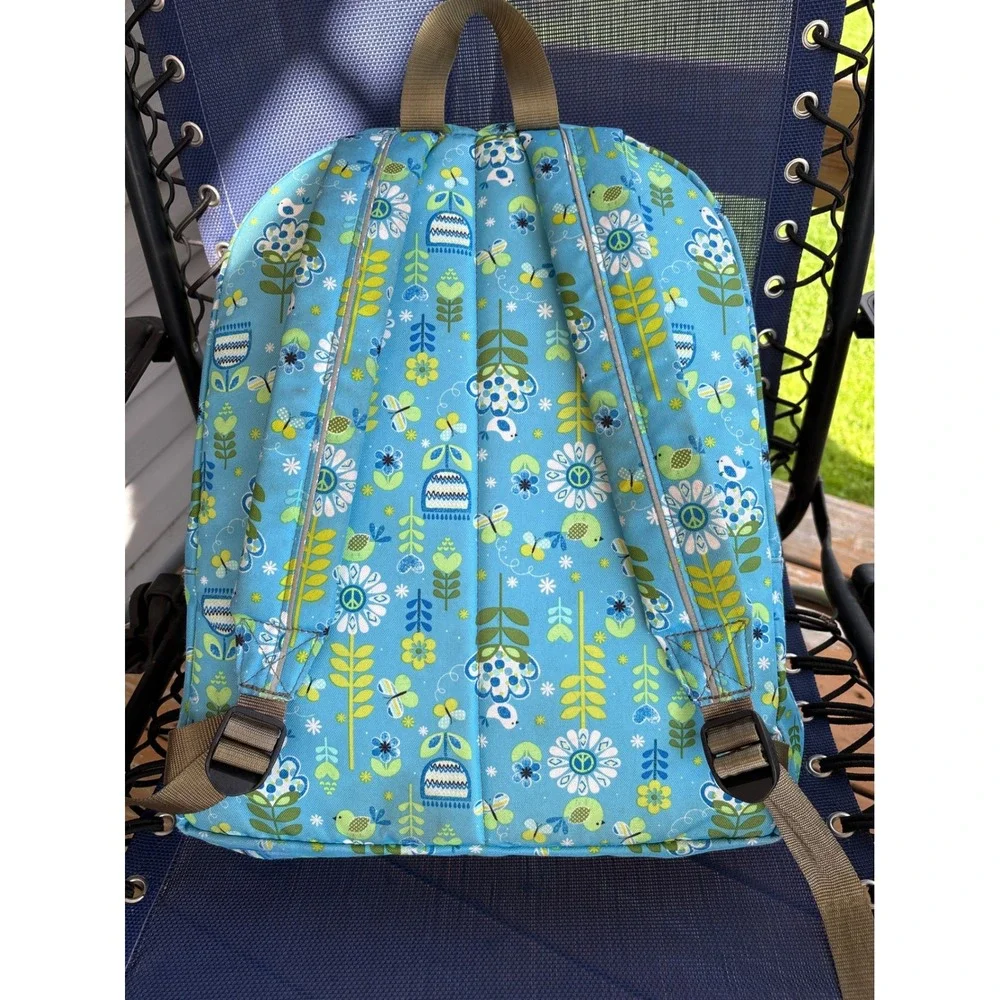 LL Bean Junior Original Book Pack Backpack Blue Floral Peace Bird Print Kids